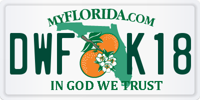FL license plate DWFK18