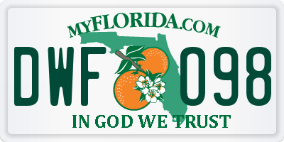 FL license plate DWFO98
