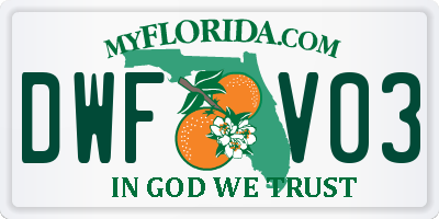 FL license plate DWFV03