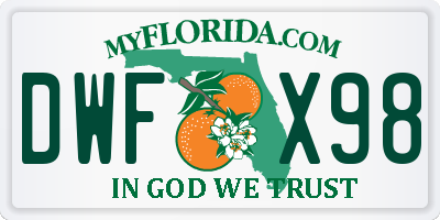 FL license plate DWFX98