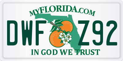 FL license plate DWFZ92