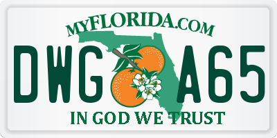 FL license plate DWGA65