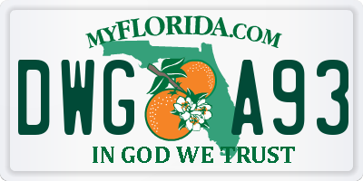 FL license plate DWGA93