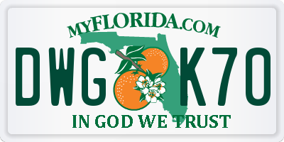 FL license plate DWGK70