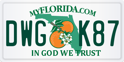 FL license plate DWGK87