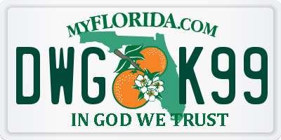 FL license plate DWGK99