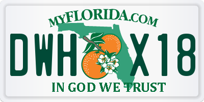 FL license plate DWHX18