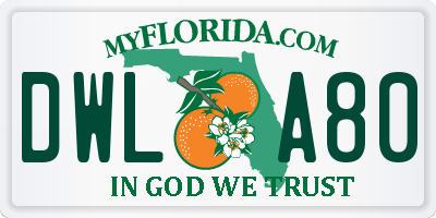 FL license plate DWLA80