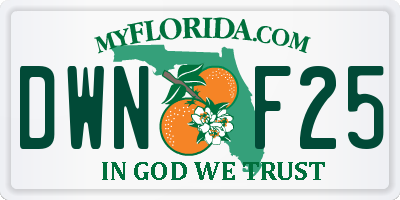 FL license plate DWNF25