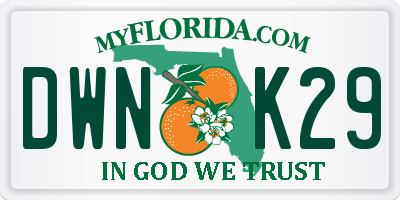 FL license plate DWNK29