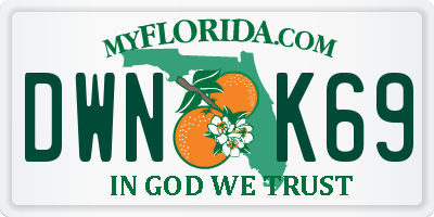 FL license plate DWNK69