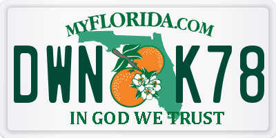 FL license plate DWNK78