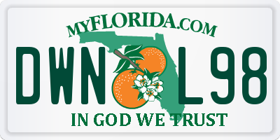 FL license plate DWNL98