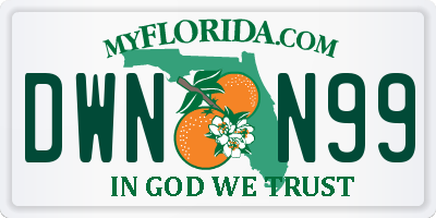 FL license plate DWNN99