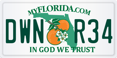 FL license plate DWNR34
