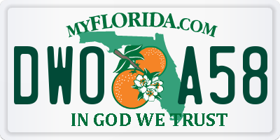 FL license plate DWOA58