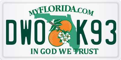 FL license plate DWOK93