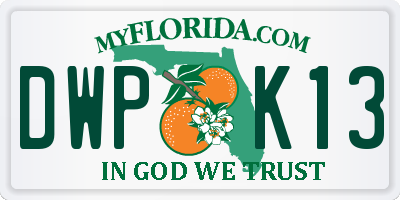 FL license plate DWPK13