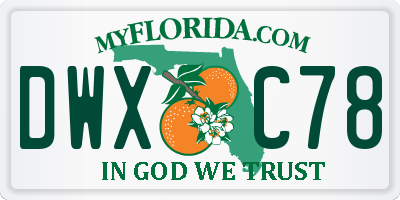 FL license plate DWXC78