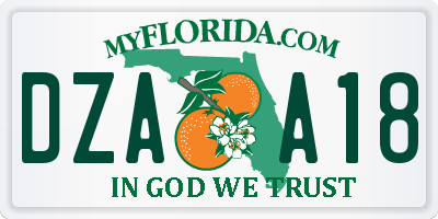 FL license plate DZAA18