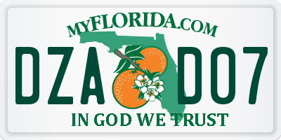 FL license plate DZAD07