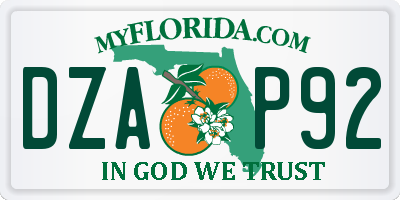 FL license plate DZAP92