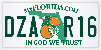 FL license plate DZAR16