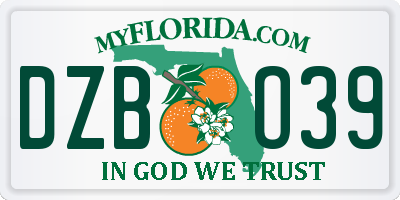 FL license plate DZBO39