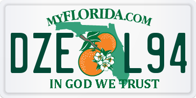 FL license plate DZEL94
