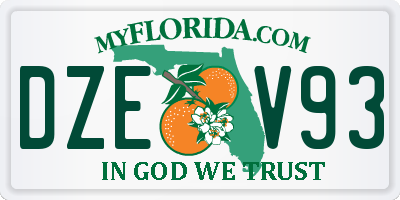 FL license plate DZEV93