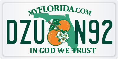 FL license plate DZUN92