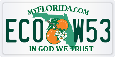 FL license plate ECOW53