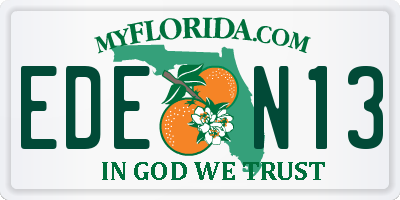FL license plate EDEN13