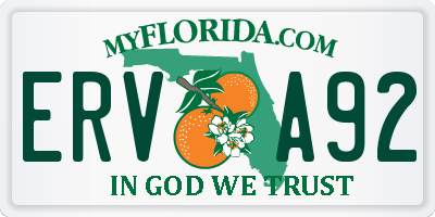 FL license plate ERVA92