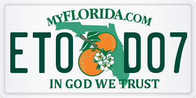 FL license plate ETOD07