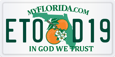 FL license plate ETOD19
