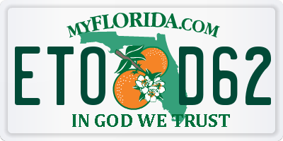 FL license plate ETOD62