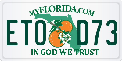 FL license plate ETOD73