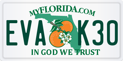 FL license plate EVAK30
