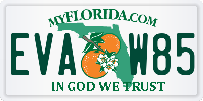 FL license plate EVAW85