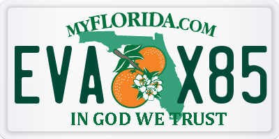 FL license plate EVAX85
