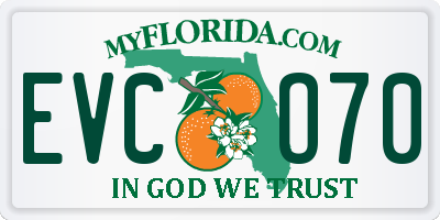 FL license plate EVCO70