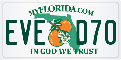 FL license plate EVED70