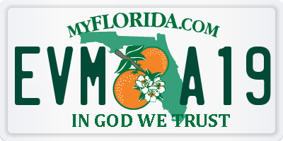 FL license plate EVMA19
