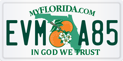 FL license plate EVMA85
