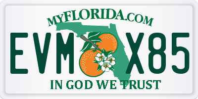 FL license plate EVMX85
