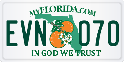 FL license plate EVNO70