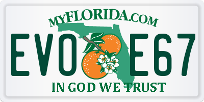 FL license plate EVOE67