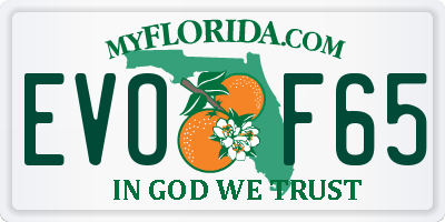 FL license plate EVOF65