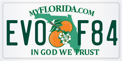FL license plate EVOF84